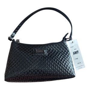 NWT Grayse (St John) Faux Patent-Textured Black Mini Shoulder Bag